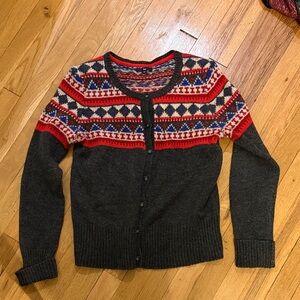 GAP Black and Red Patterned Lambswool Cardigan